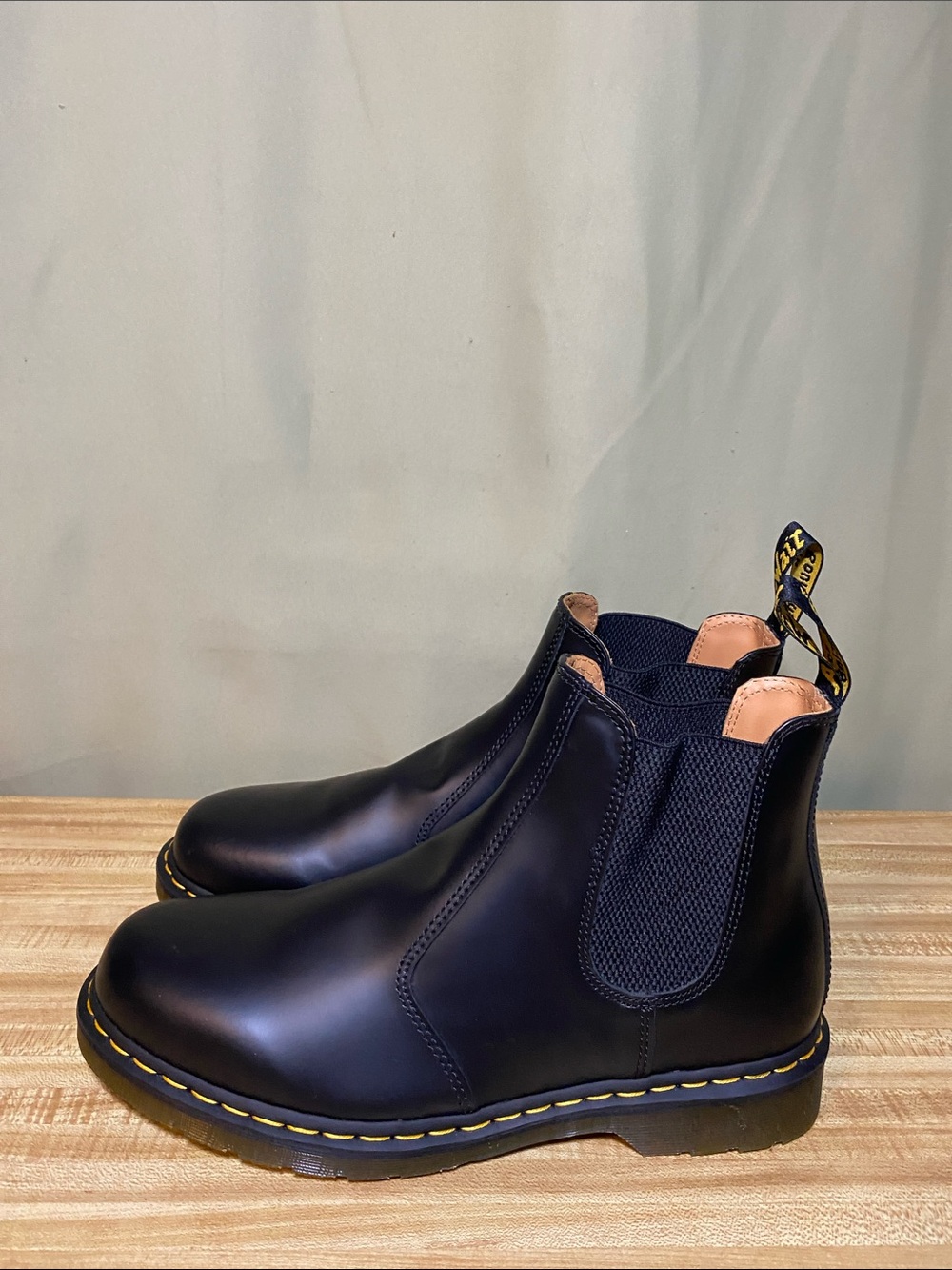 Dr. Martens 2976 (YS) Yellow Stitch Smooth Black Leather Chelsea Boots Men 12